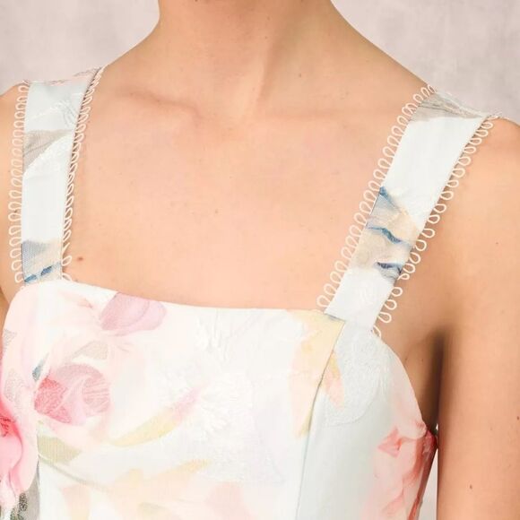 NWT AIDAN MATTOX FLORAL PRINT EMBROIDERED LONG A-LINE GOWN - Picture 4 of 8